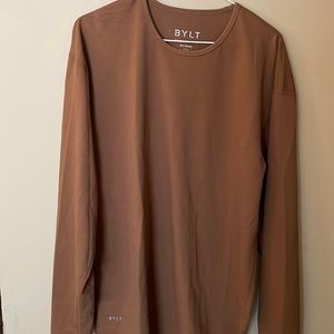 BYLT Drop Cut Long Sleeve Shirt Khaki Brown NWOT